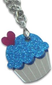 Sweet & Co. Sweet Glitter Blue Mirror Cupcake Silver Necklace  - Accessories