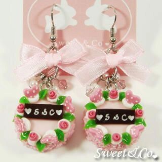 Sweet & Co. S&C Sweet Ribbon Pink Rose Cake Earrings  - Accessories