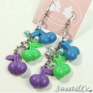 Sweet & Co. Rainbow Blue Candy Cherries Earrings  - Accessories