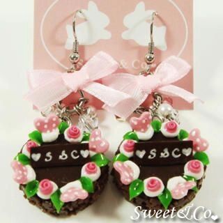 Sweet & Co. S&C Sweet Ribbon Brown Rose Cake Earrings  - Accessories