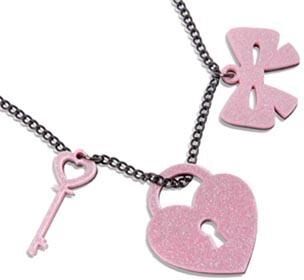 Sweet & Co. Pink Glitter Heart Lock & Key Necklace  - Accessories