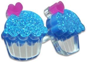 Sweet & Co. Sweet Glitter Blue Mirror Cupcake Stud Earrings  - Accessories