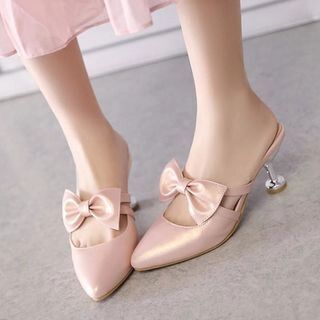 Shoes Galore Ribbon Accent Pointed Toe High Heel Mules  - Footware
