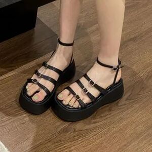 Anran Platform Square Toe Sandals  - Footware