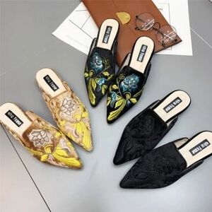 Anran Embroidered Pointed Mules  - Footware