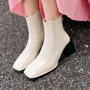 Anran Block Heel Square Toe Short Boots  - Footware