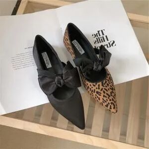 Anran Pointed Leopard Print Bow Flats  - Footware