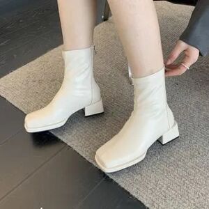 Anran Square Toe Chunky Heel Short Boots  - Footware