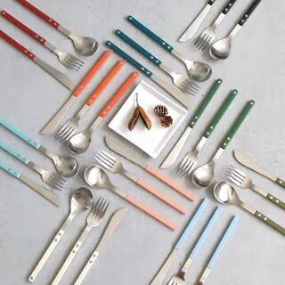 iswas Colored-Handle Stainless-Steel Dinner Utensil (1 PCS) - Spoon / Fork / Knife  - Womens