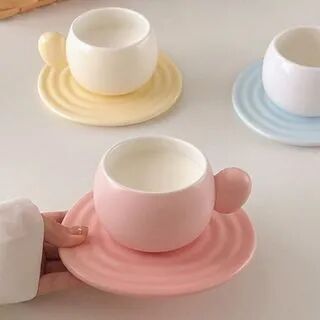 Chaemji Plain Ceramic Drinking Cup with Saucer  - Womens