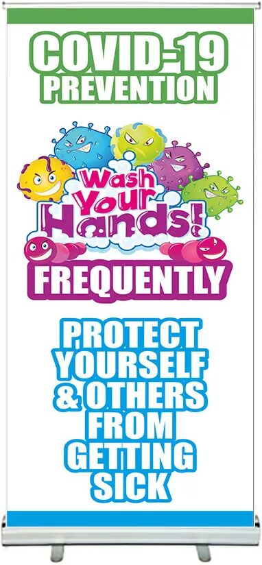 Bannerbuzz Covid-19 Prevention Wash your Hands Roll Up Banner Stands