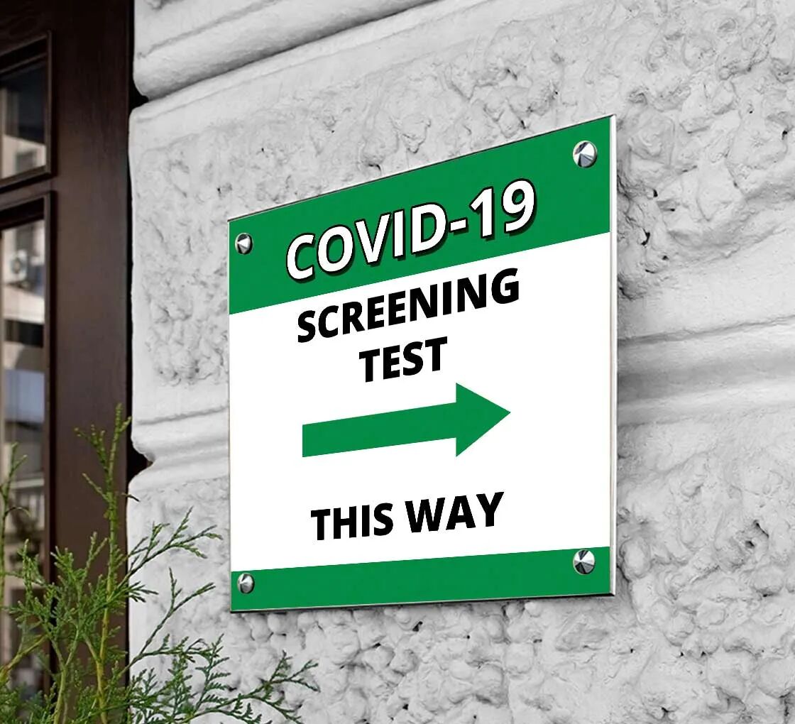 Bannerbuzz Covid-19 Screening This Way Acrylic Signs