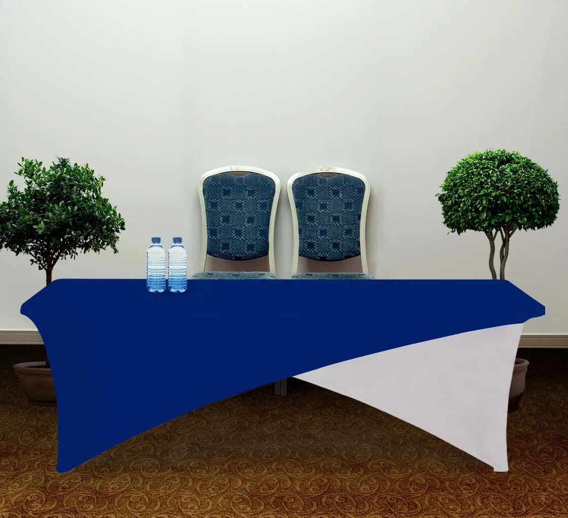 Bannerbuzz 8' Cross Over Table Covers - Blue & White