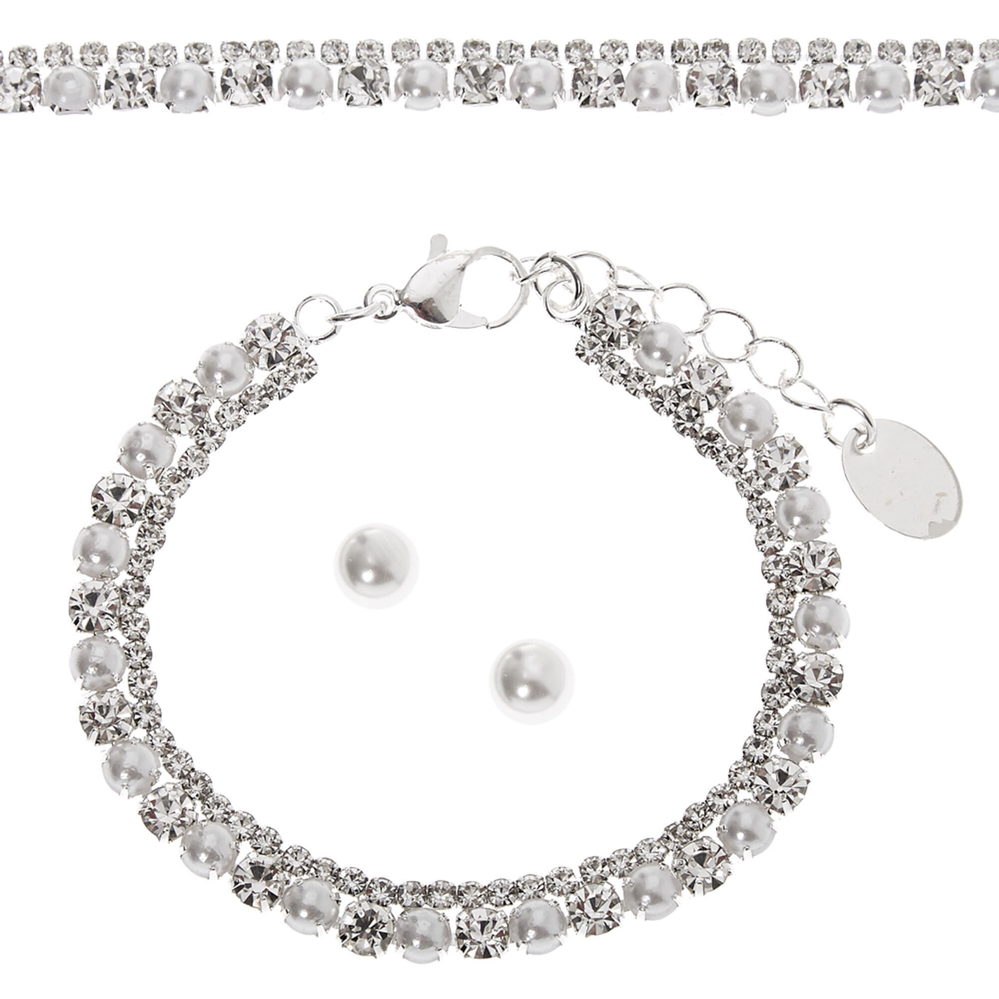 Claire's Silver Pearl & Rhinestone Jewelry Set - 3 Pack