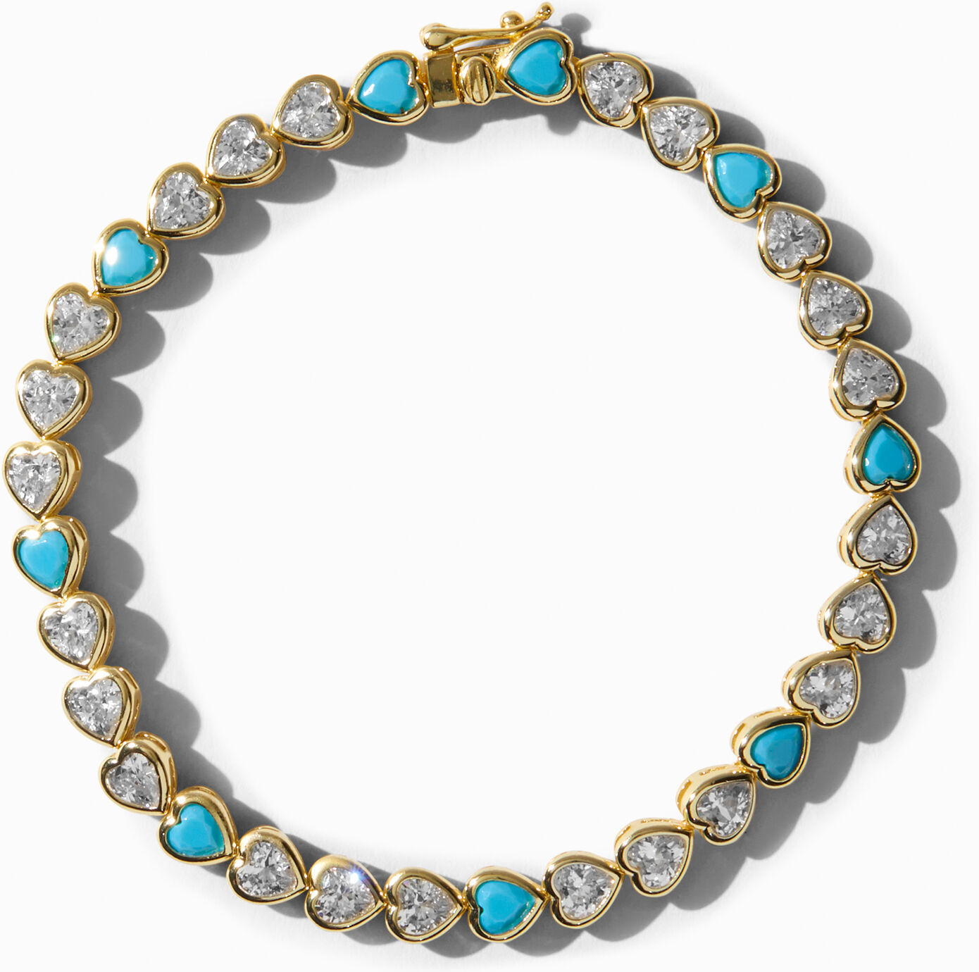 C LUXE by Claire's 18k Yellow Gold Plated Cubic Zirconia Turquoise Heart Tennis Bracelet