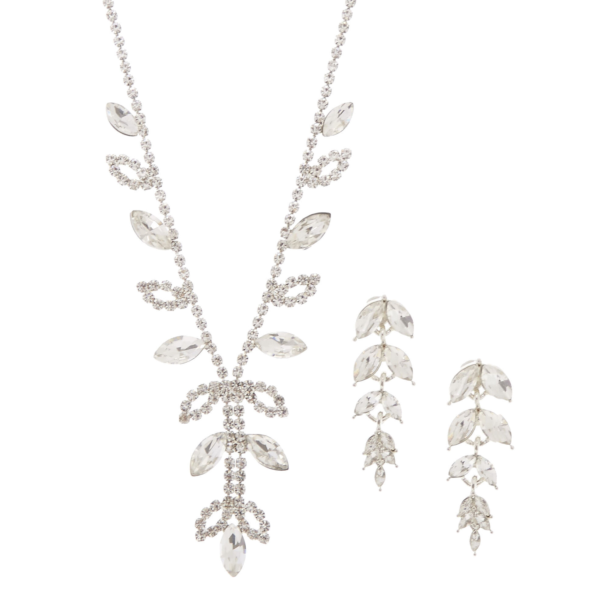 Claire's Silver Iris & Leaf Necklace & Drop Earrings Set - 2 Pack