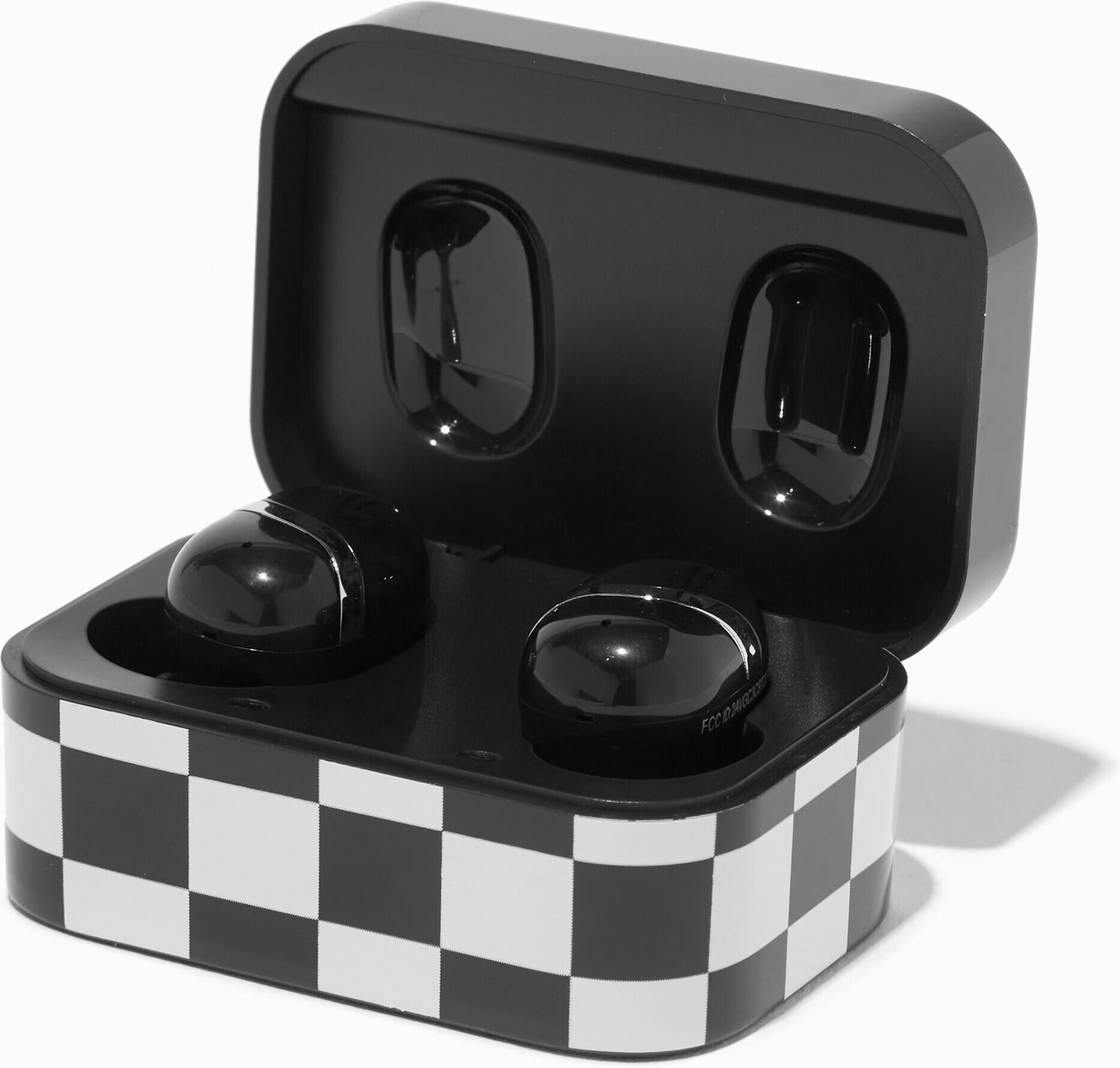 Claire's Wireless Earbuds in Case - Black & White Check