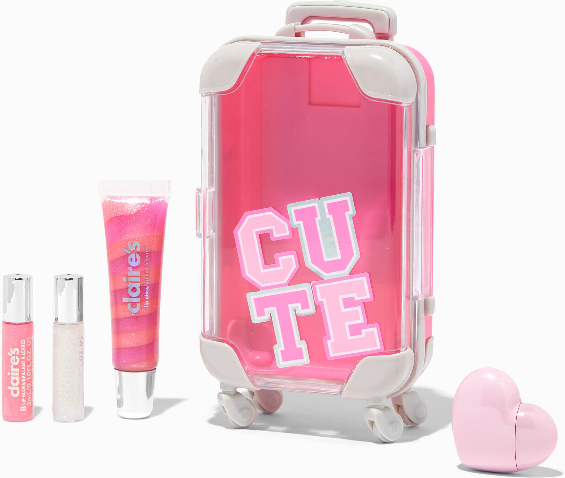 Claire's Pink Varsity Cute Luggage Lip Gloss Set