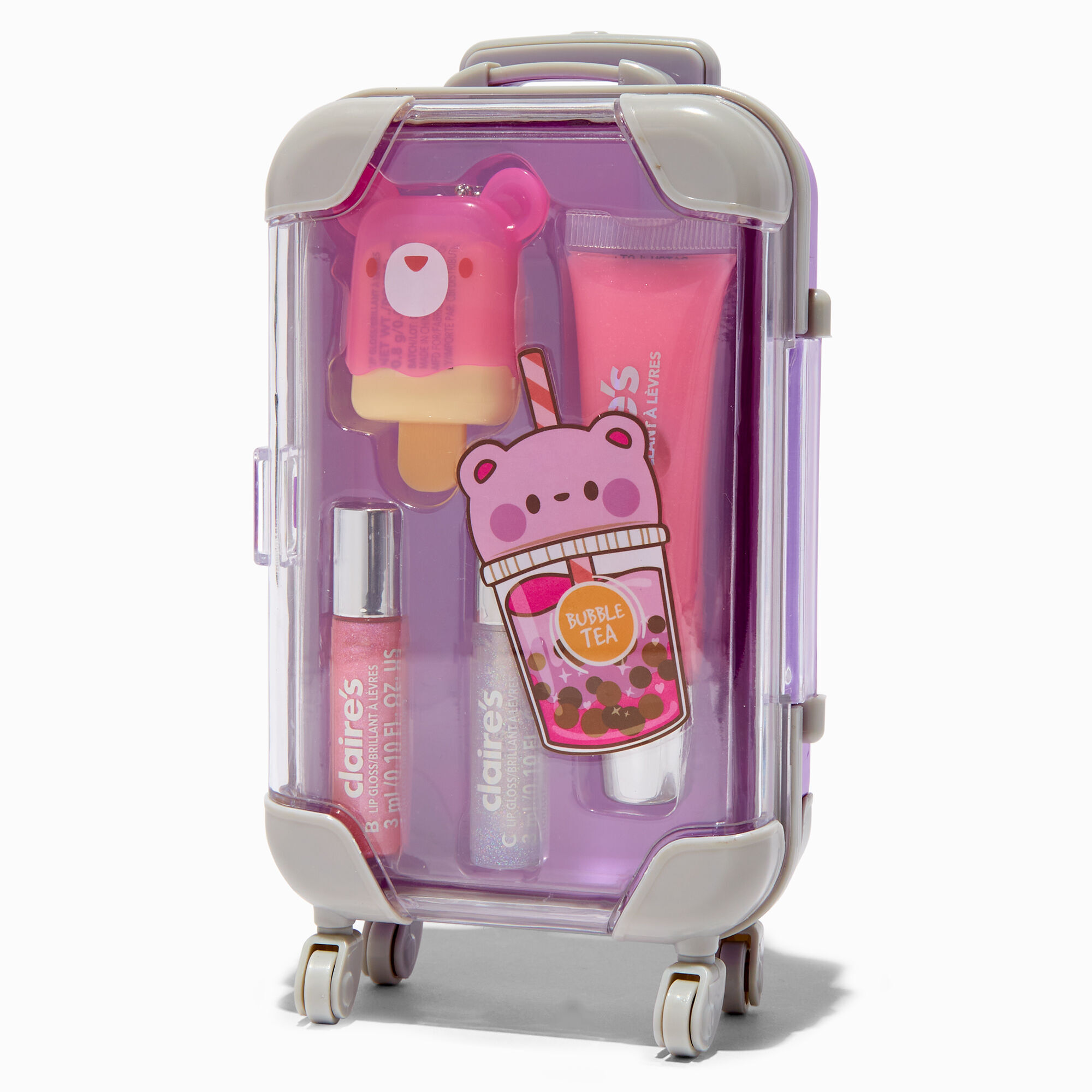 Claire's Boba Bear Luggage Lip Gloss Set