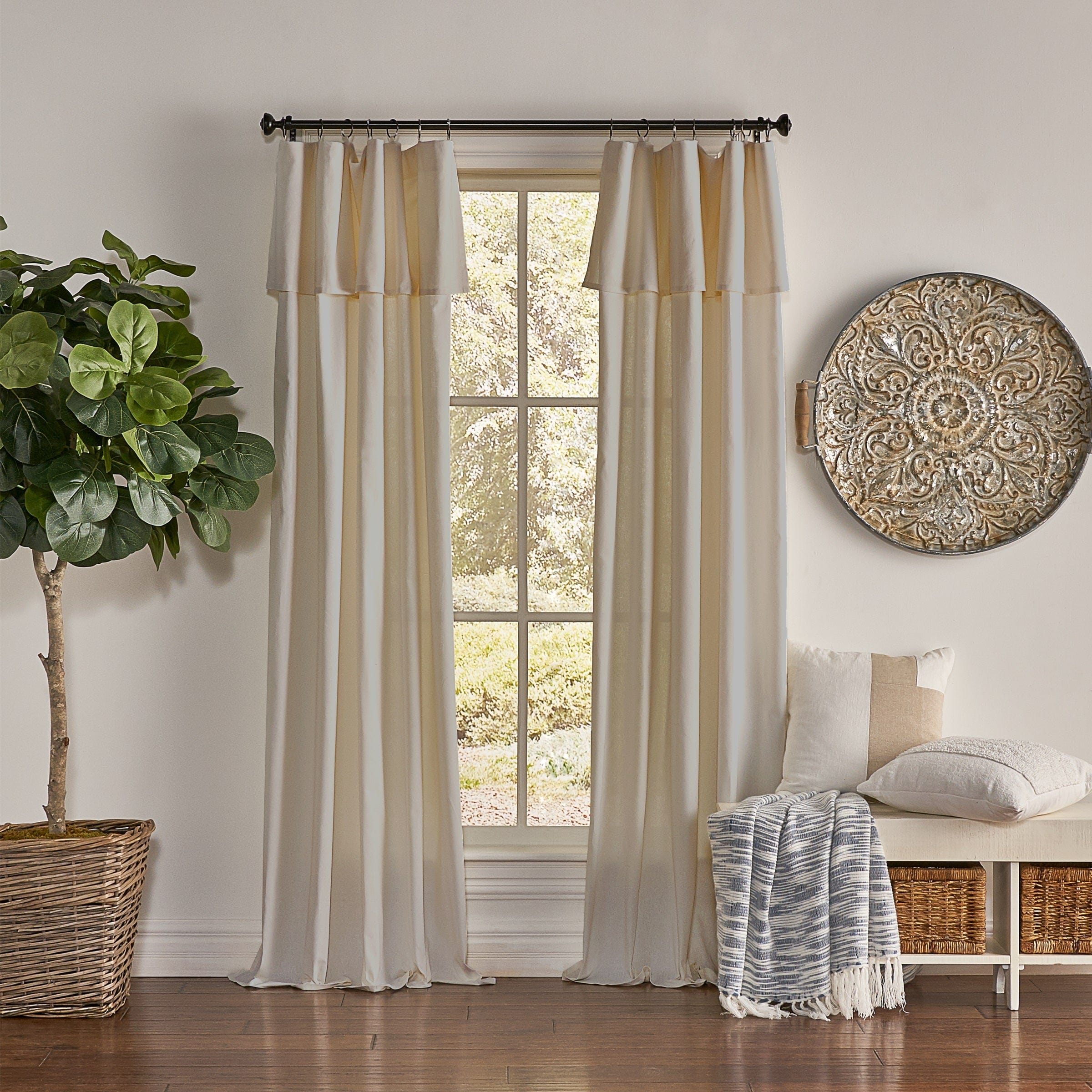 SureFit Mercantile Drop Cloth Solid Curtain Panel with Valance in Linen 50 x 84