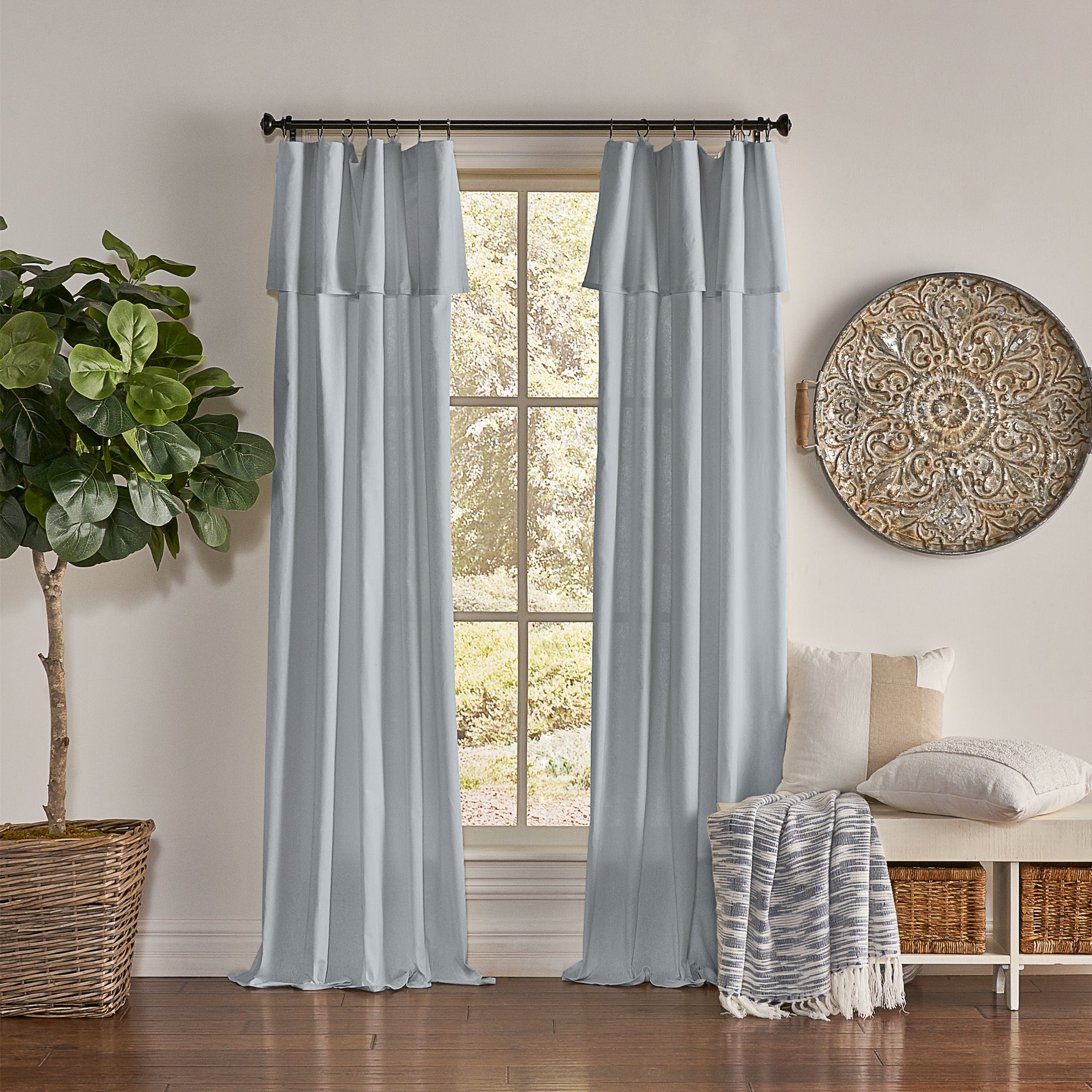 Mercantile Drop Cloth Solid Curtain Panel with Valance in Wave Blue 50 x 84 SureFit