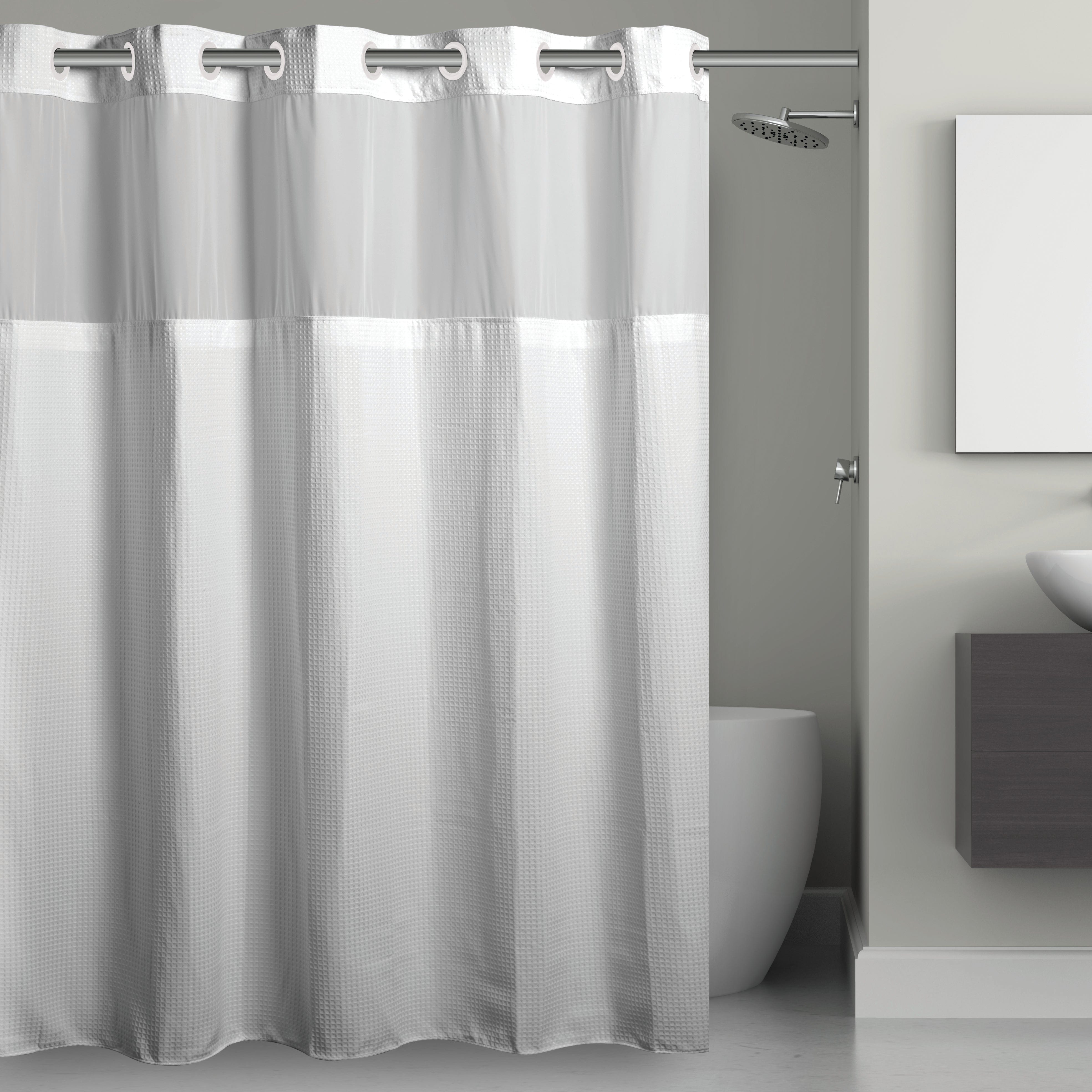 Hookless Microfiber Fabric 3-in-1 Shower Curtain Set with PEVA It’s A Snap! Snap-In Liner and Window in White 71 x 74