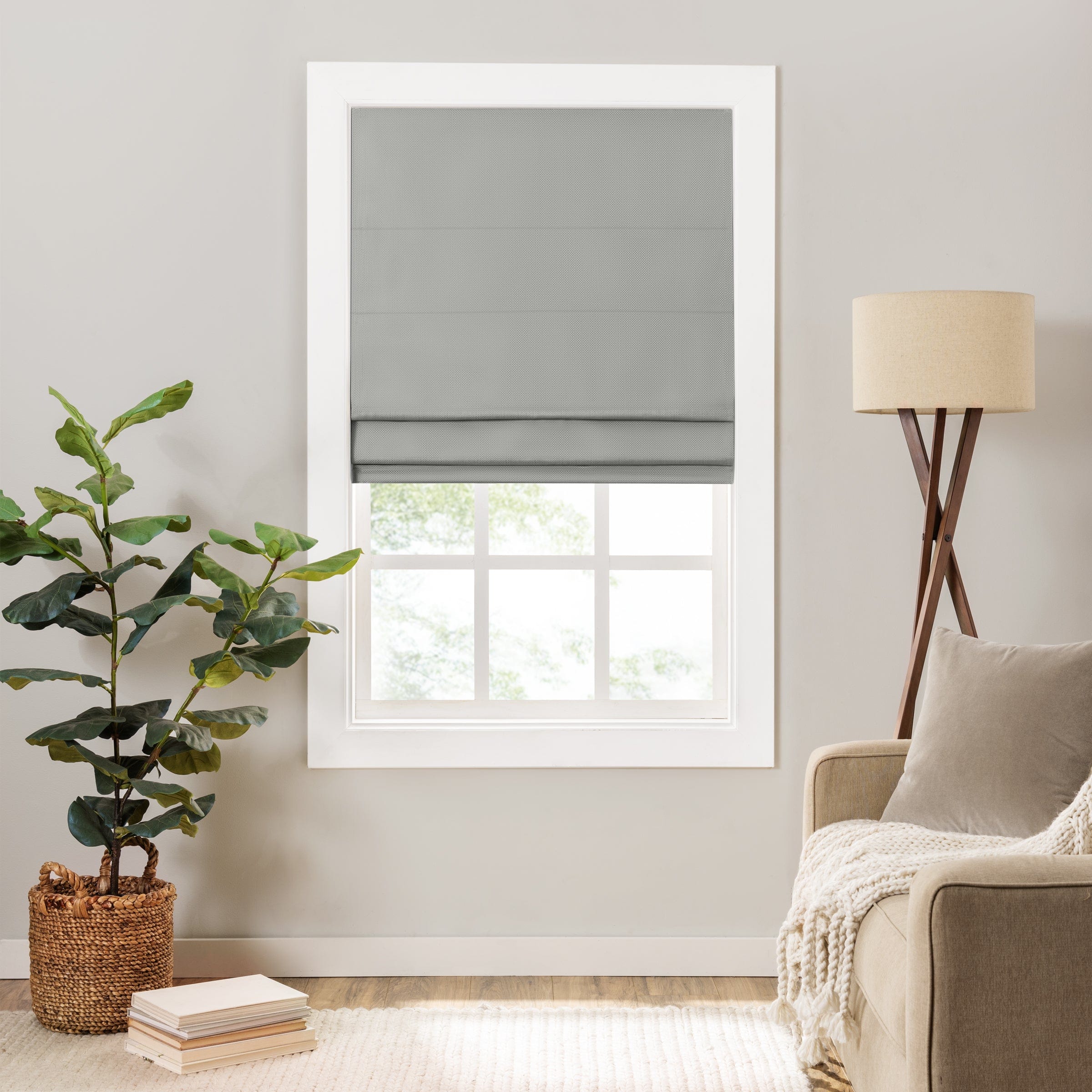 SureFit Eclipse Lane Cordless Roman Shades   Room Darkening Curtain in Grey 33 x 64