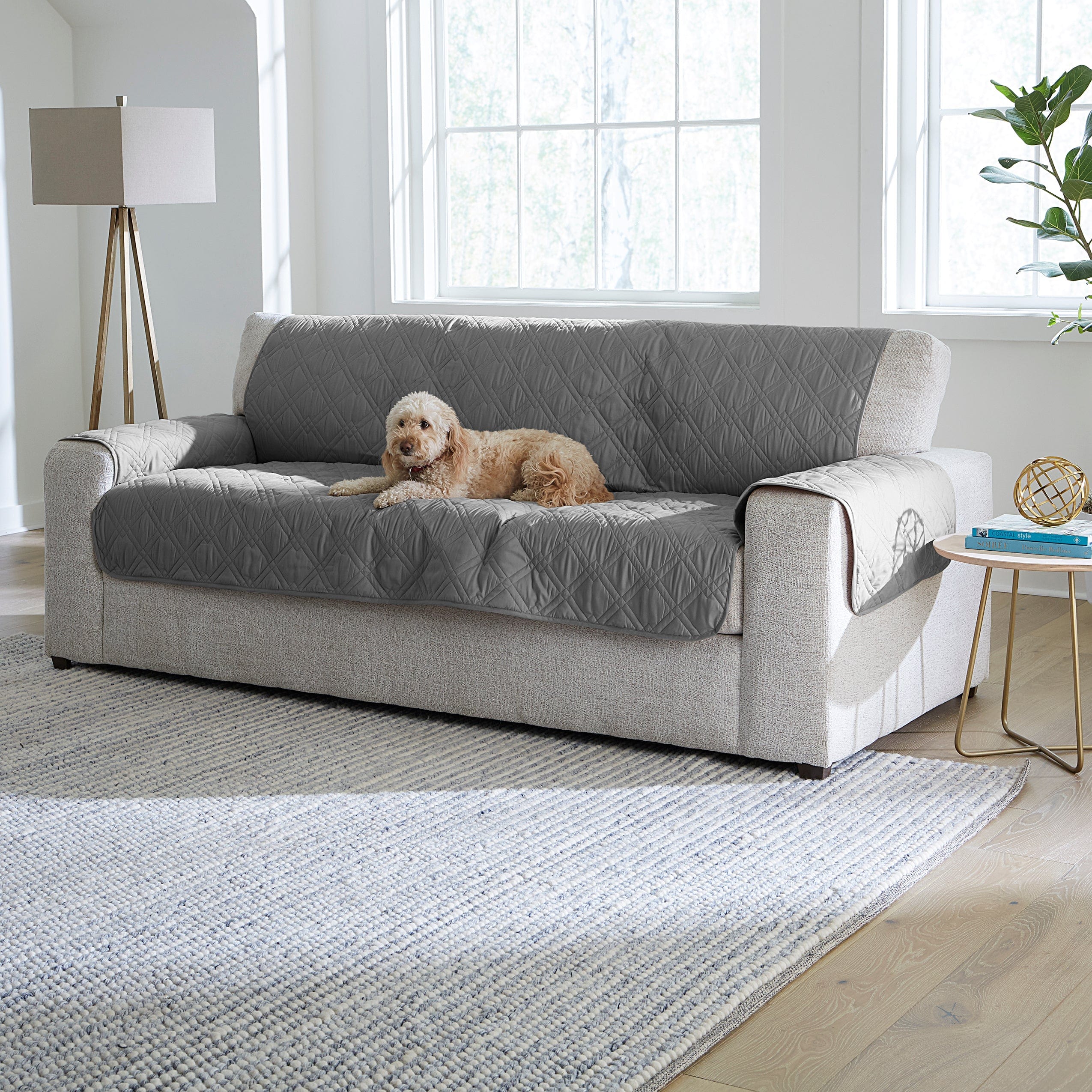 SureFit Gemma Sofa Cover Furniture Protector   Waterproof Pet Protector Furniture Covers in Grey X-Large