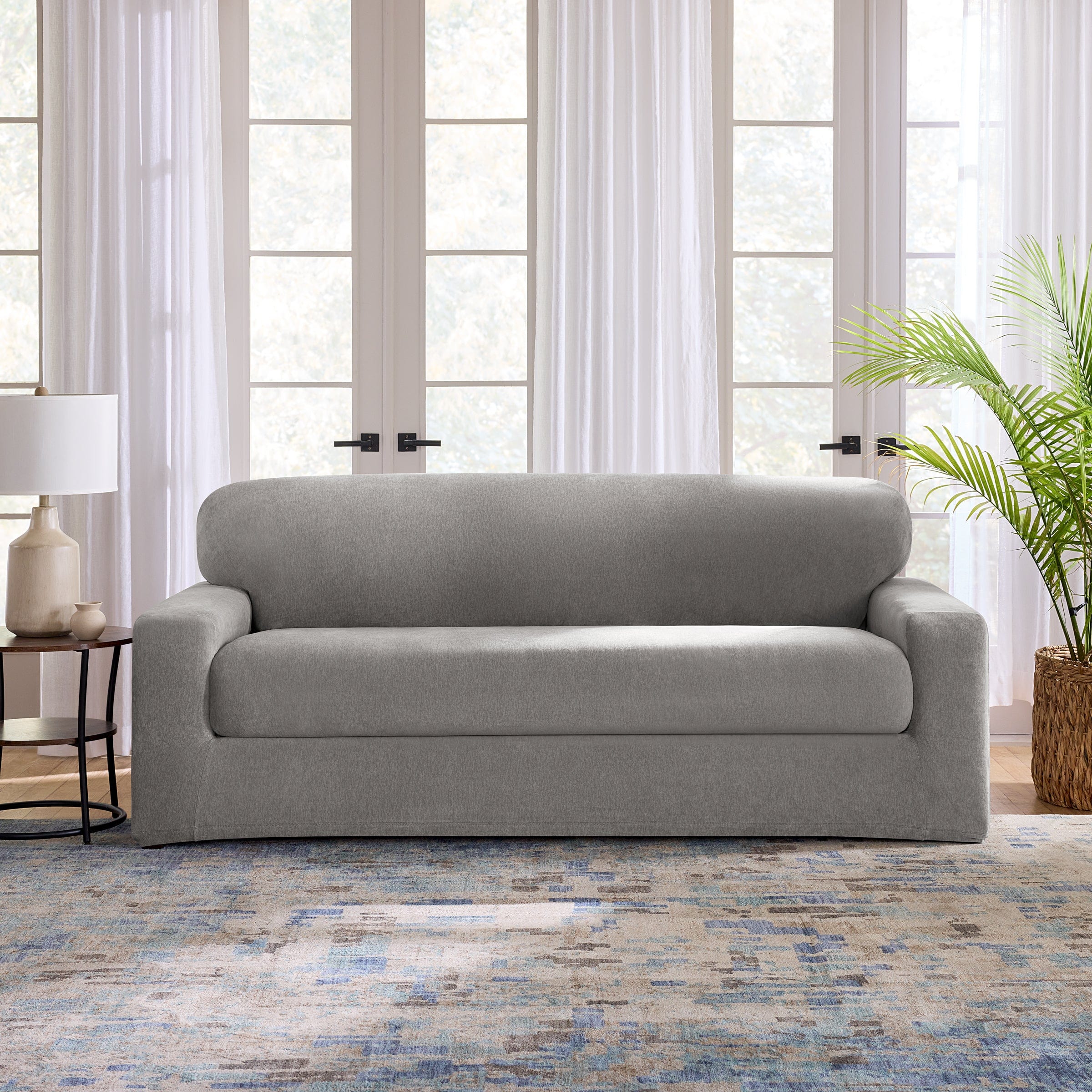 SureFit Cedar Stretch Texture Two Piece Sofa Slipcover   Form Fit in Grey