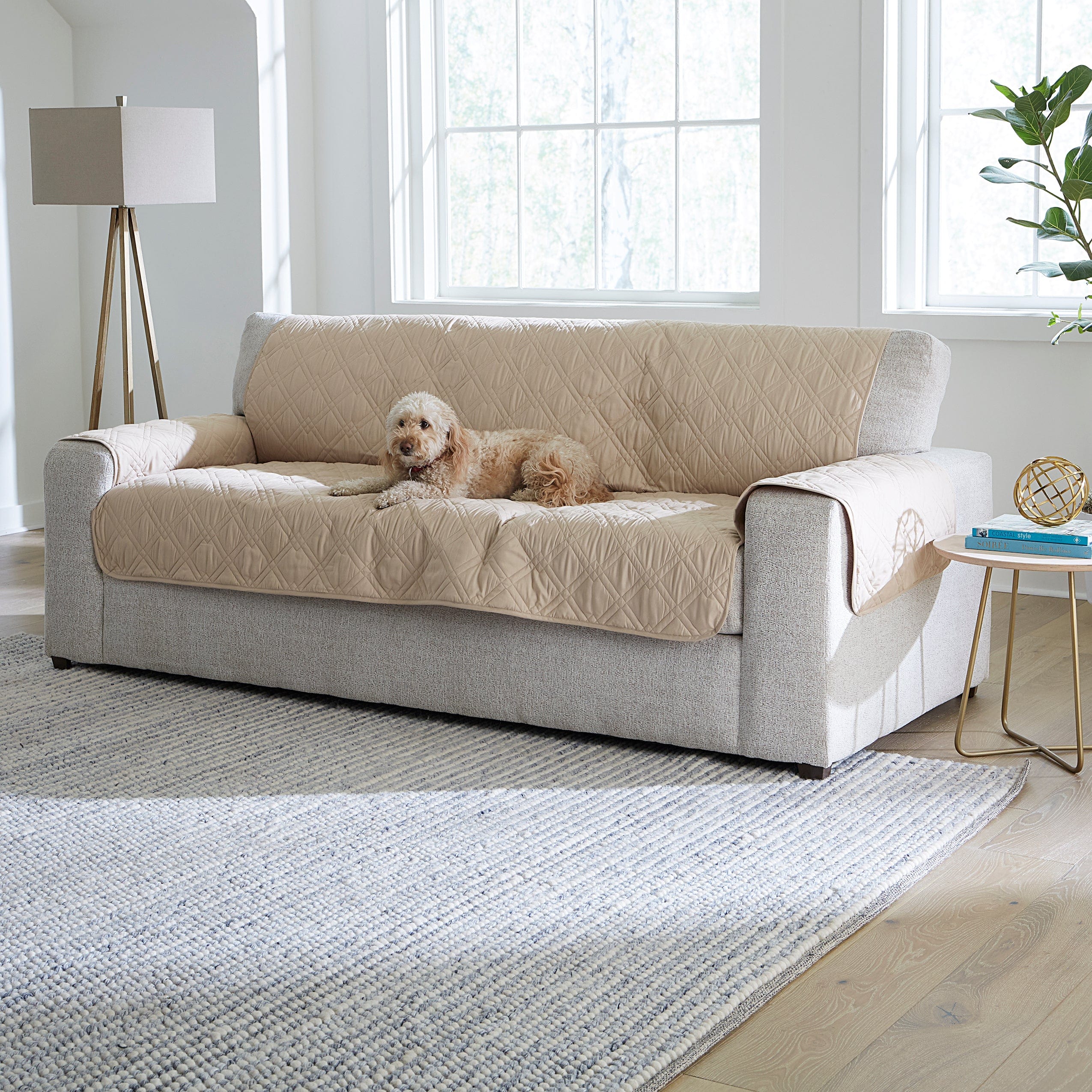 SureFit Gemma Sofa Cover Furniture Protector   Waterproof Pet Protector Furniture Covers in Taupe Regular