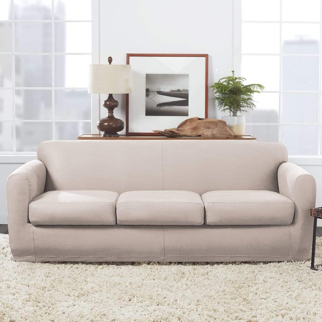 SureFit Ultimate Stretch Leather Four Piece Sofa Slipcover   Form-Fitting   Machine Washable - Outlet in Pebbled Ivory