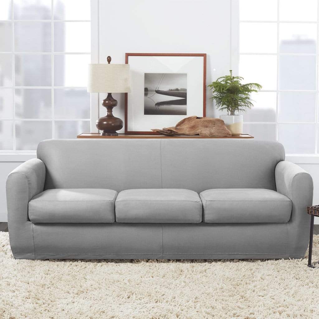 SureFit Ultimate Stretch Leather Four Piece Sofa Slipcover   Form-Fitting   Machine Washable - Outlet in Pebbled Grey