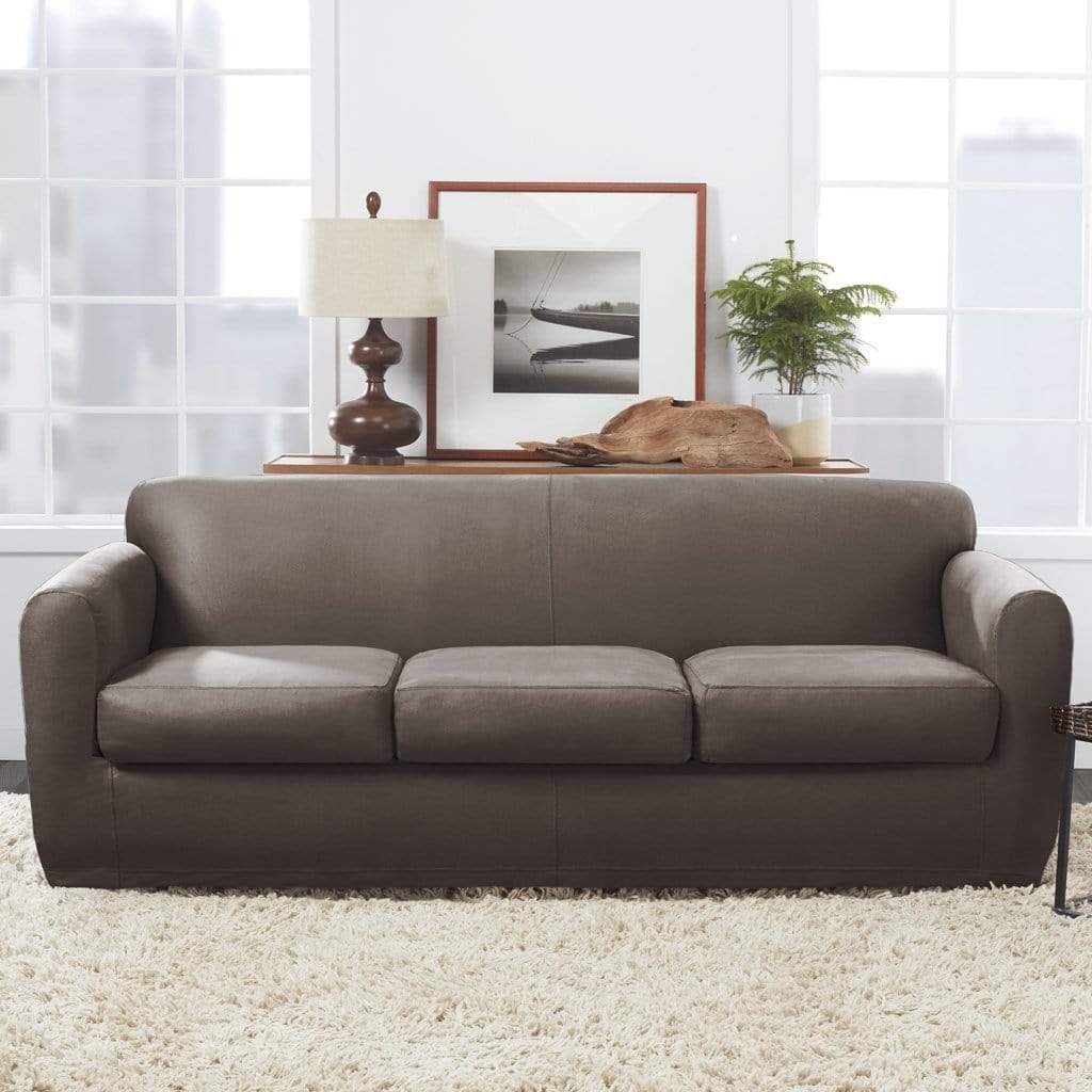 SureFit Ultimate Stretch Leather Four Piece Sofa Slipcover   Form-Fitting   Machine Washable - Outlet in Weathered Saddle