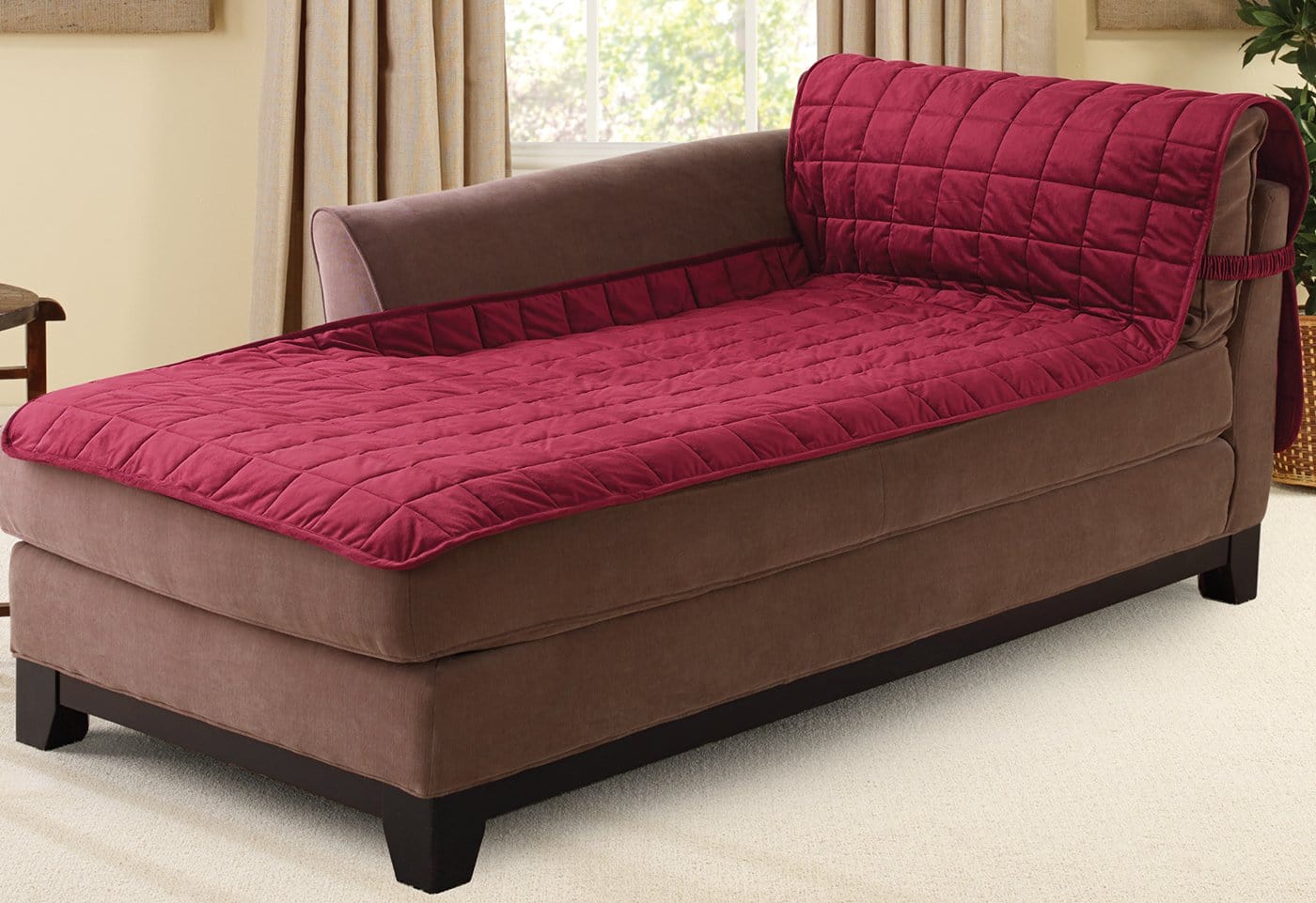 SureFit Deluxe Comfort Chaise Lounge Furniture Protector   Antimicrobial   Pet Furniture Cover   Machine Washable in Burgundy