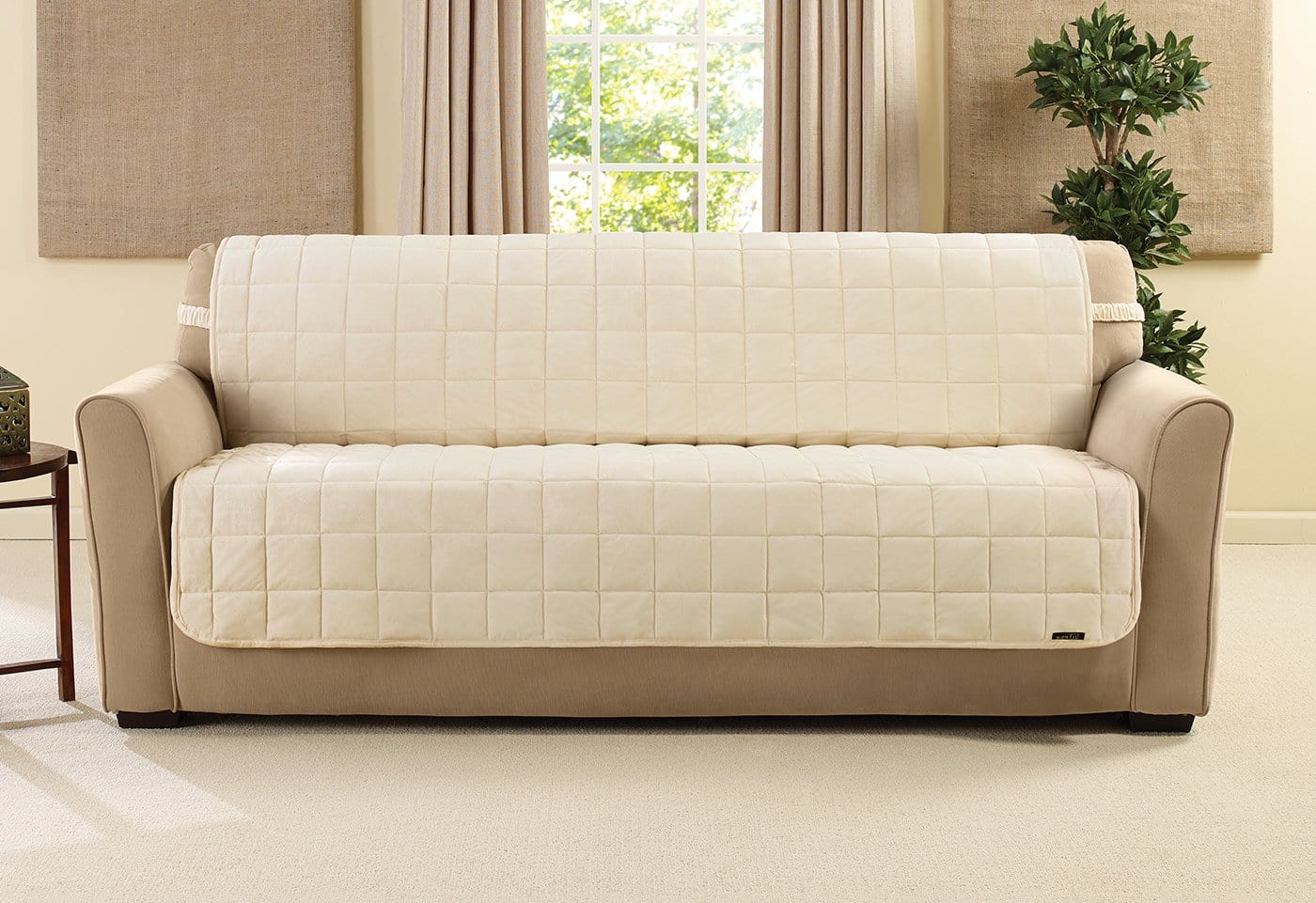 SureFit Deluxe Comfort Armless Sofa Furniture Protector   Antimicrobial   Pet Furniture Cover   Machine Washable in Ivory