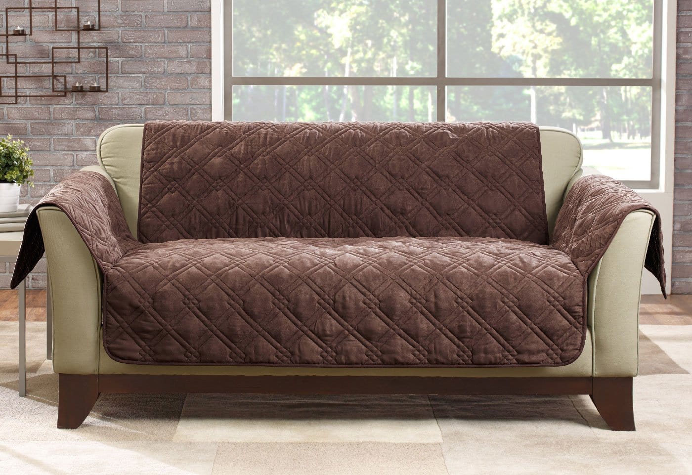 Microfiber Pet Loveseat Quilted Furniture Protector   Pet Furniture Cover   Machine Washable   Outlet in Chocolate SureFit