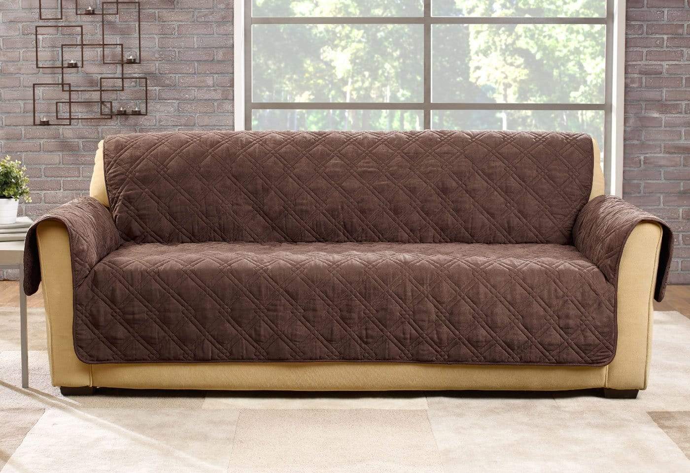 SureFit Microfiber Pet Sofa Quilted Furniture Protector   Pet Furniture Cover   Machine Washable   Outlet in Chocolate