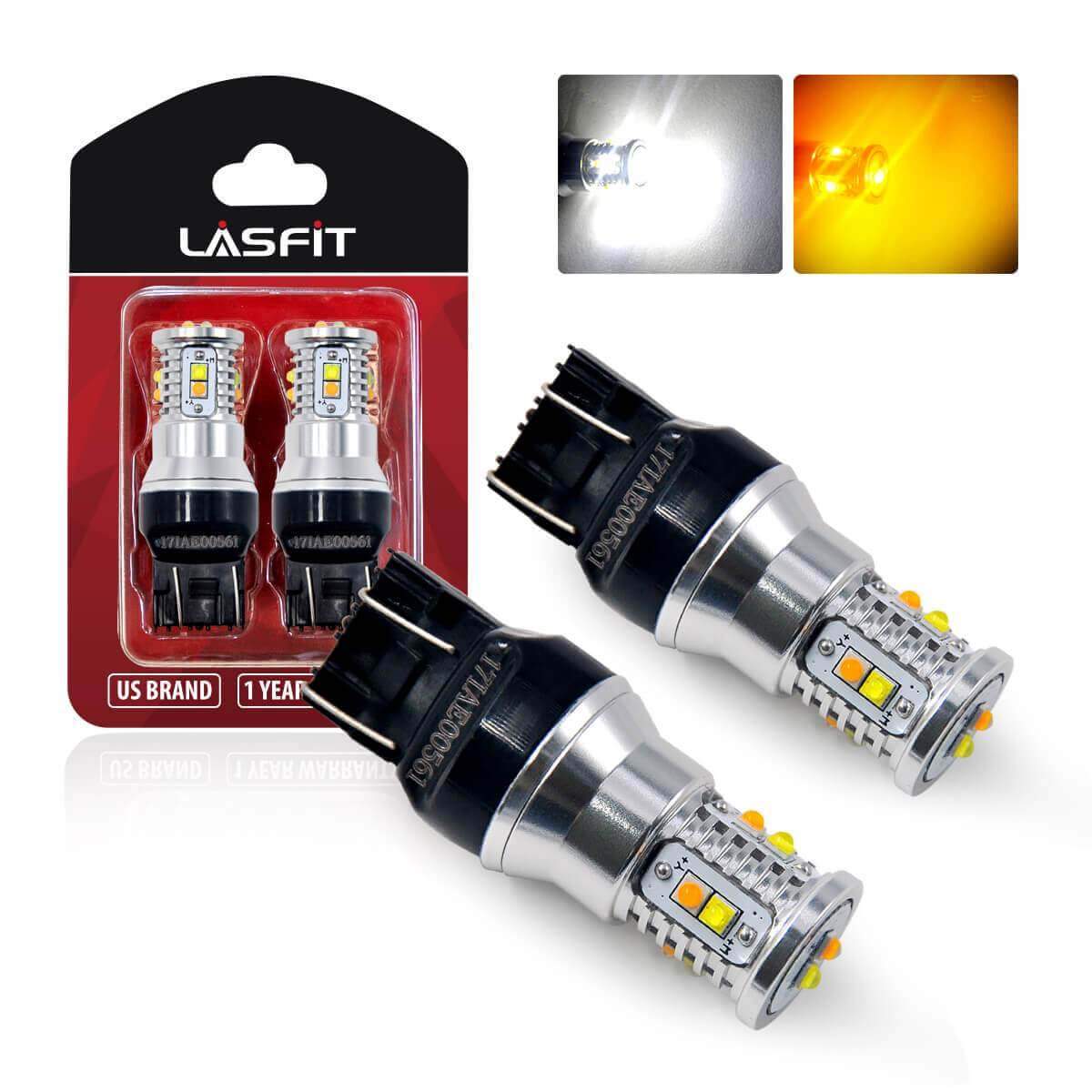 LASFIT 7443 7444 LED White/Amber Switchback LED Turn Signal Light Bulb (Need Resistor), 2 Bulbs