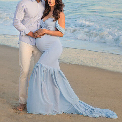 Lukalula Maternity Off Shoulder Floor-Length Dress Photo Props