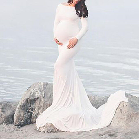 Lukalula Maternity Sexy Solid Long Sleeve Photoshoot Dress Plus Size Maternity Dresses