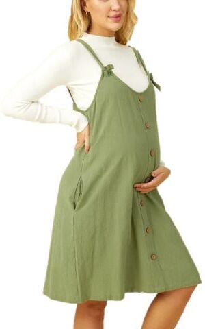 Lukalula Maternity Green Strap Casual Button Dress