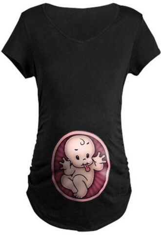 Lukalula Maternity Naughty Baby Print Short Sleeve Plus Size Crew Neck Funny T-Shirt