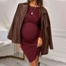 Lukalula Maternity Solid Color Round Neck Long Sleeves Knitted Short Sheath Dress