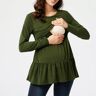 Lukalula Green Round Neck Long Sleeve Maternity Breastfeeding Top