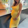Lukalula Yellow Ruched Solid Color Fashion Bodycon Daily Baby Shower Maternity Midi Dress