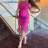 Lukalula Belly Friendly Ruched Bodycon Round Neck Falbala Backless Babyshower Maternity Midi Dress