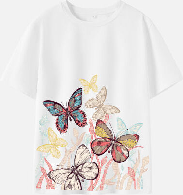 Lukalula Women Cotton Stain Resistant Butterfly Print Short Sleeve T-shirt