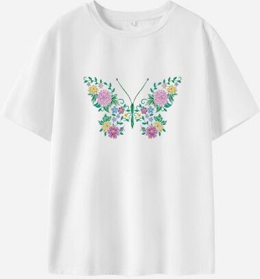 Lukalula Women Cotton Stain Resistant Butterfly Print Short Sleeve T-shirt