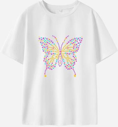 Lukalula Women Cotton Stain Resistant Butterfly Print Short Sleeve T-shirt