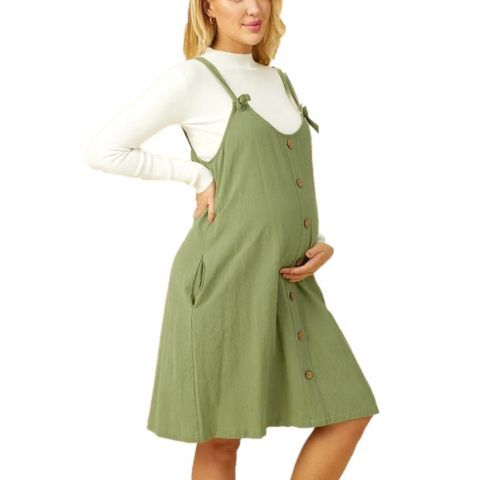 Lukalula Maternity Green Strap Casual Button Dress